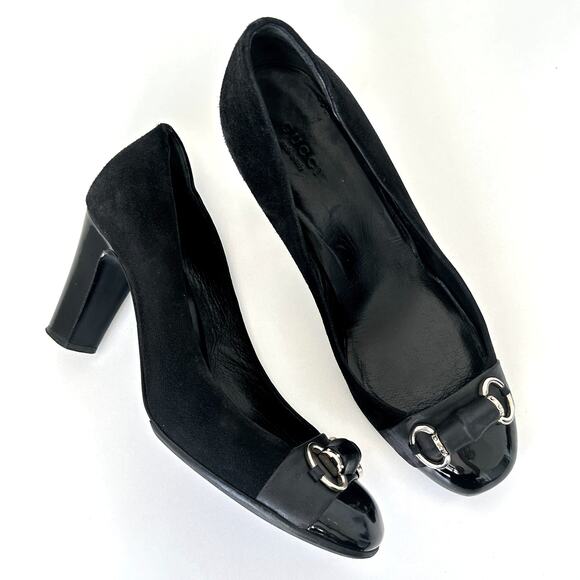 Gucci Classic Black Suede Pumps Bamboo Horsebit Cap Toe IT 39 - Picture 15 of 15